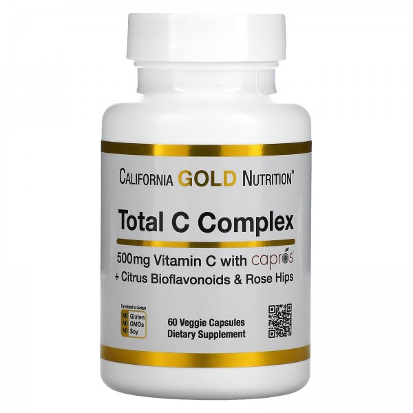 California Gold Nutrition TotalC комплекс с витамином C и Capros цитрусовыми биофлавоноидами и шиповником 500 мг 60 растительных капсул
