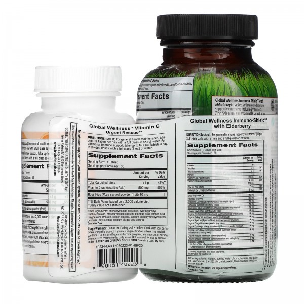 Irwin Naturals Immuno-Shield with Elderberry 60 Liquid Soft-Gels + Vitamin C 500 mg 30 Capsules