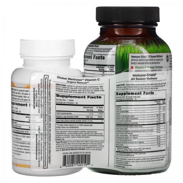 Irwin Naturals Immuno-Shield All Season Wellness 100 Liquid Soft-Gels + Vitamin C 500 mg 30 Capsules