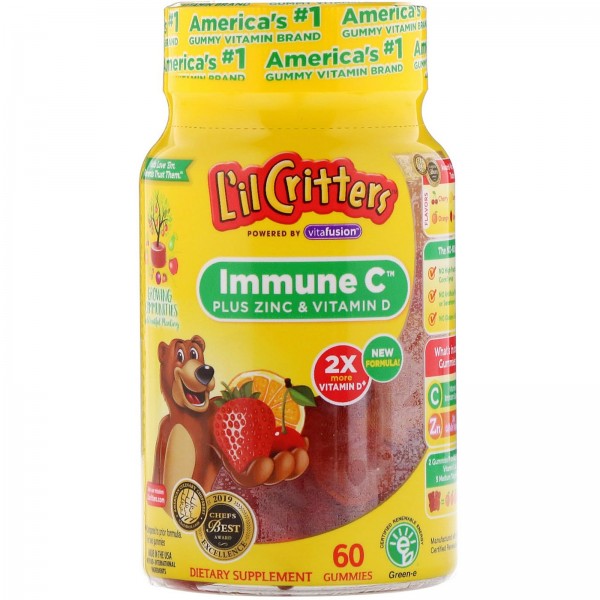 L'il Critters ImmuneC витамин С с цинком и витаминомD 60жевательных таблеток