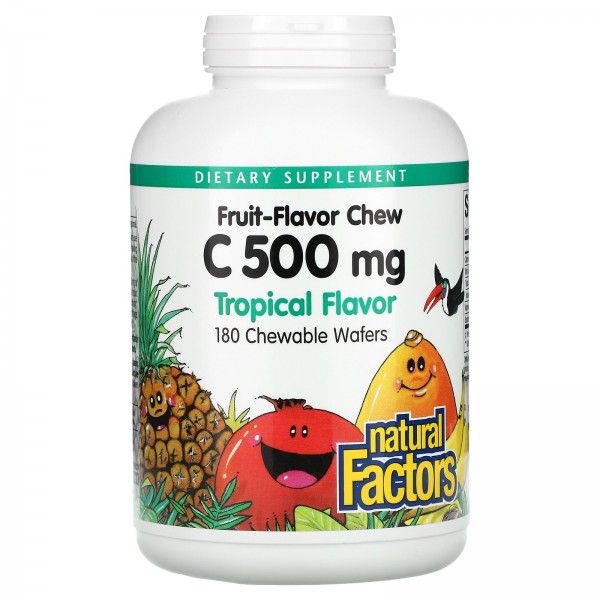 Natural Factors Fruit-Flavor Chew Vitamin C Tropical 500 mg 180 Chewable Wafers
