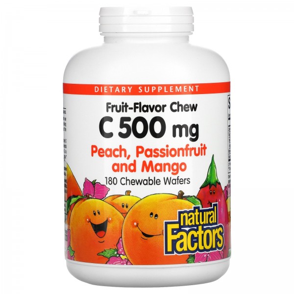 Natural Factors витаминC в жевательной форме со вкусом персика маракуйи и манго 500мг 180жевательных конфет