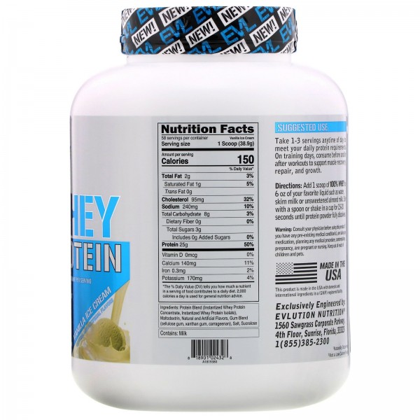 EVLution Nutrition 100% сывороточного протеина ванильное мороженое 2268 г