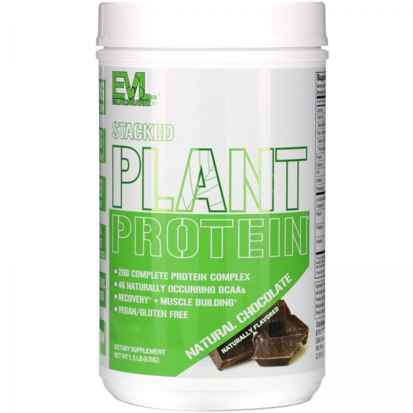 EVLution Nutrition Stacked Plant Protein Натуральный шоколад 670 г