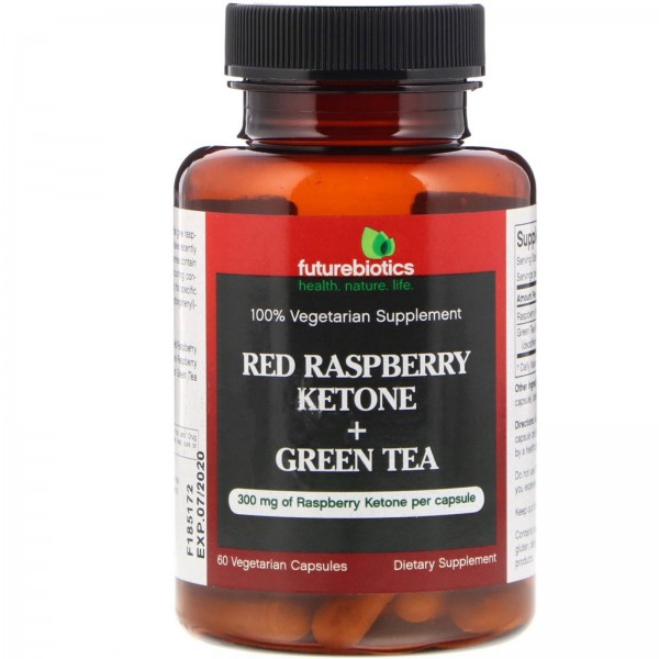 FutureBiotics Кетоны из красной малины + зеленый чай 60 вегетарианских капсул