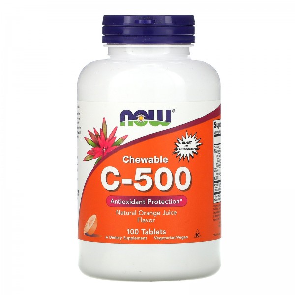 Now Foods Витамин C 500 мг Апельсин 100 жевательны...