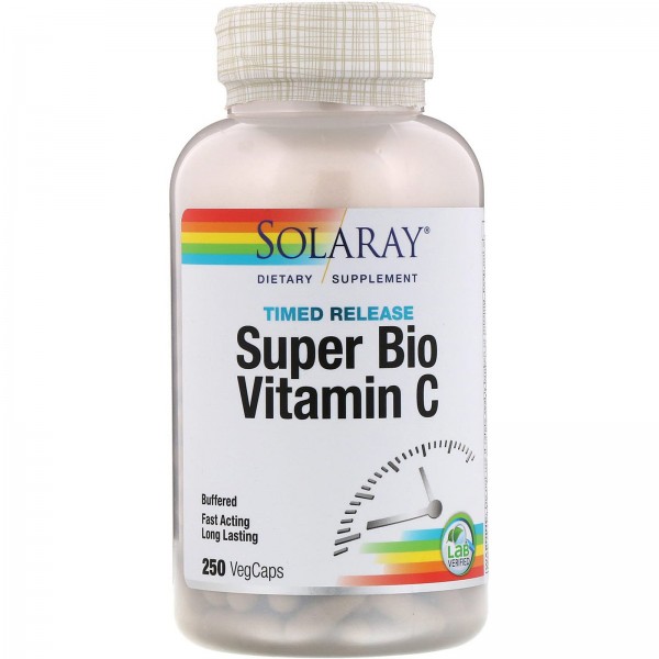 Solaray Витамин C SuperBio медленного высвобождения 250 вегетарианских капсул