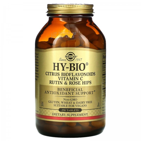 Solgar Витамин C Hy-Bio с цитрусовыми биофлавоноидами, рутином и шиповником 250 таблеток