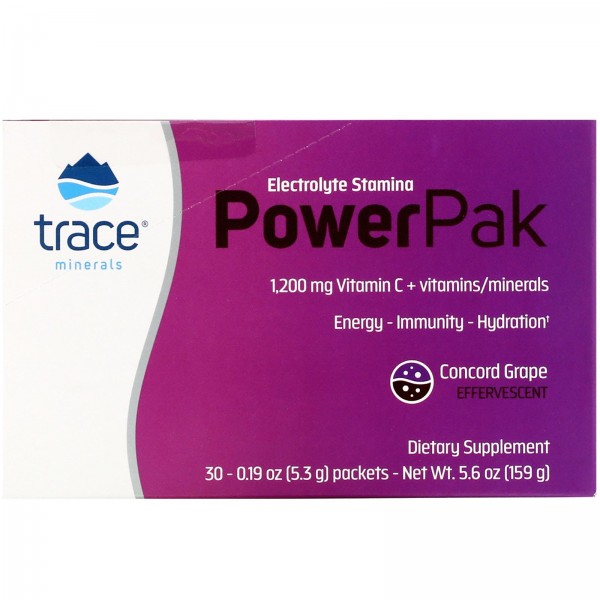 Trace Minerals Research Электролиты Stamina PowerPak Виноград 30 пакетов по 5,3 г