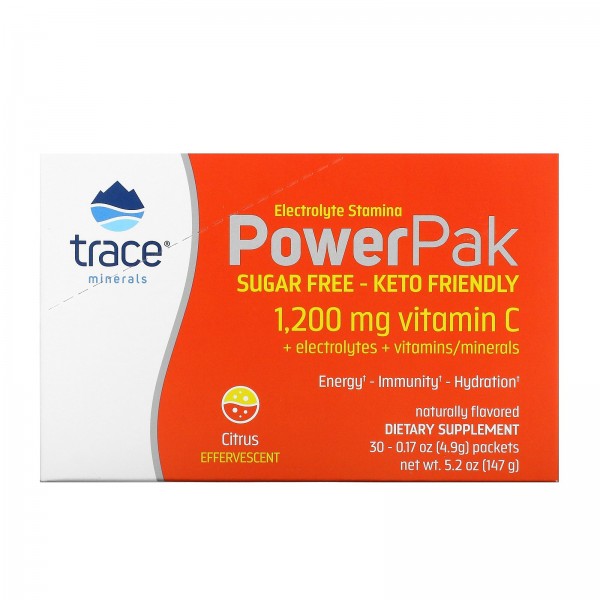 Trace Minerals Research Электролиты Stamina PowerPak без сахара Цитрус 30 пакетиков по 4.9 г