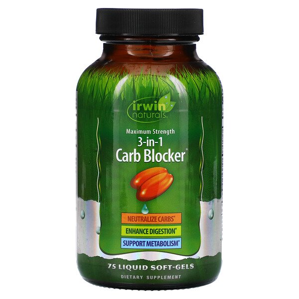 Irwin Naturals Carb Blocker блокатор углеводов 3-в-1 максимальный эффект 75 капсул с жидкостью