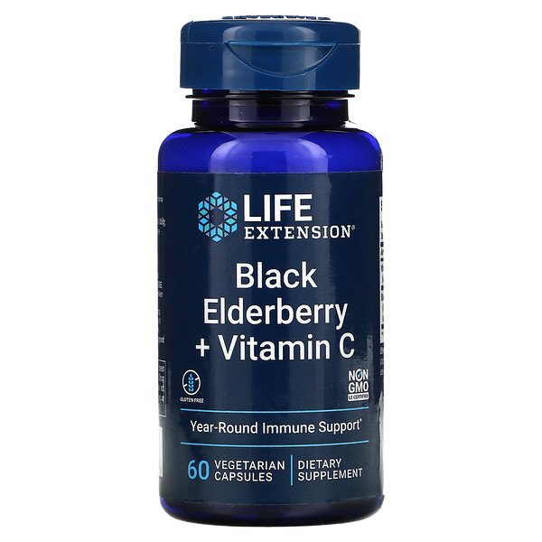 Life Extension Черная бузина с витамином C 60 вегетарианских капсул