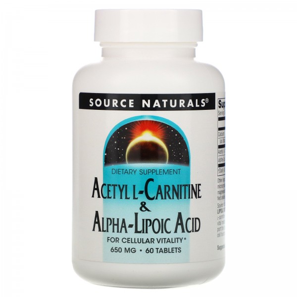 Source Naturals Ацетил-L-карнитин с альфа-липоевой кислотой 650 мг 60 таблеток