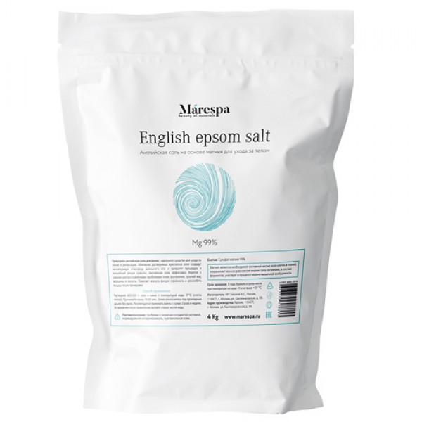 Marespa Соль для ванны `English epsom salt` на основе магния 4000 г