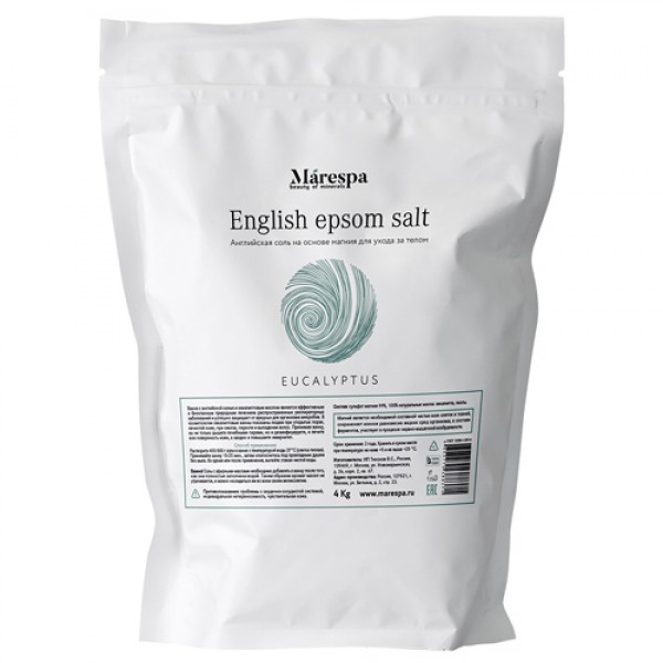 Marespa Соль для ванны `English epsom salt` с натуральным эфирным маслом эвкалипта и пихты 4000 г