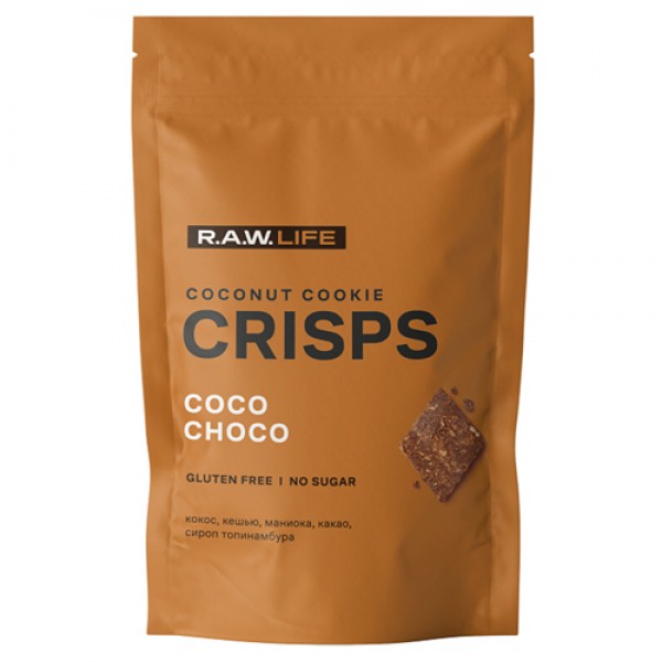 Raw Life Печенье `Crisps Кокос - Шоколад` 75 г...