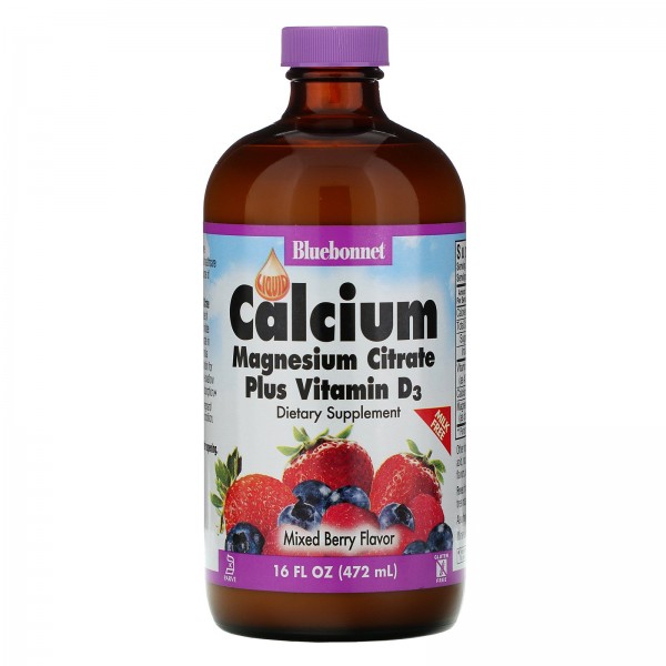 Bluebonnet Nutrition Жидкий кальций и цитрат магния плюс витамин D3 вкус натурального ягодного ассорти 16 жидк. унц. (472 мл)