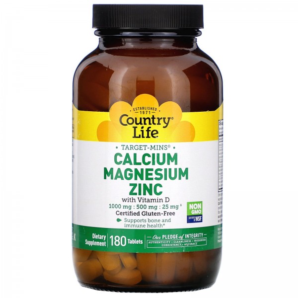Country Life Target-Mins Calcium Magnesium Zinc with Vitamin D 180 Tablets