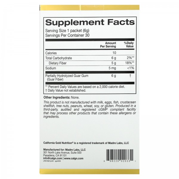 California Gold Nutrition Пребиотическая клетчатка 30 пакетиков по 6 г