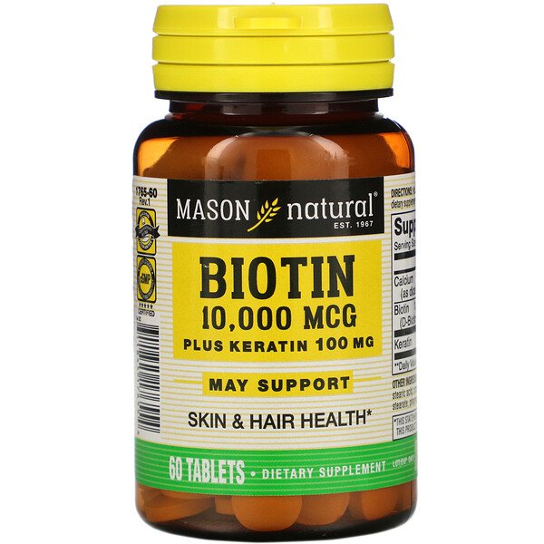 Mason Natural Биотин с кератином 10000 мкг 60 табл...