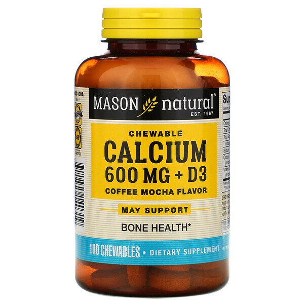 Mason Natural Кальций с витамином D3 Кофе Мокка 600 мг 100 жевательных таблеток