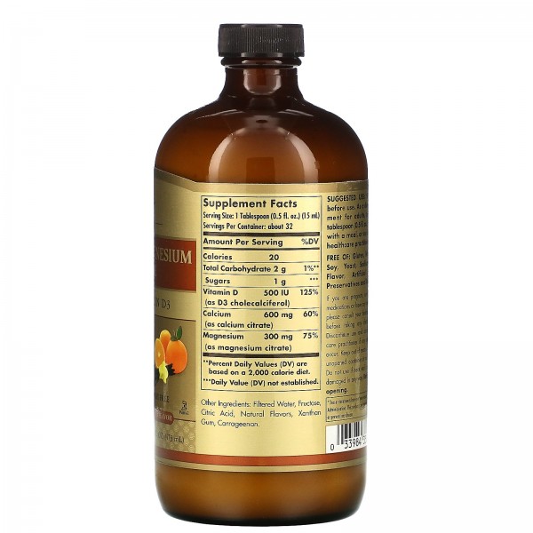Solgar Кальций-магний цитрат с витамином D3 в жидкой форме Апельсин 473 мл