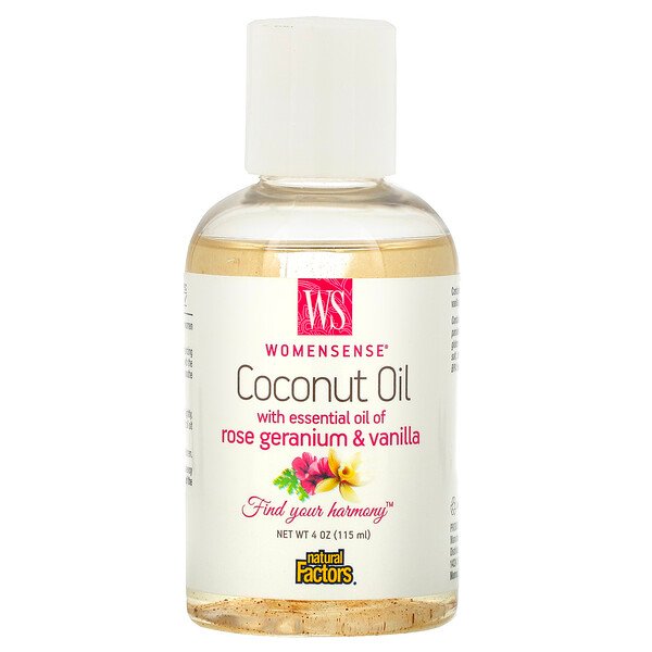 Natural Factors WomenSense кокосовое масло с эфирным маслом розовой герани и ванили 115 мл