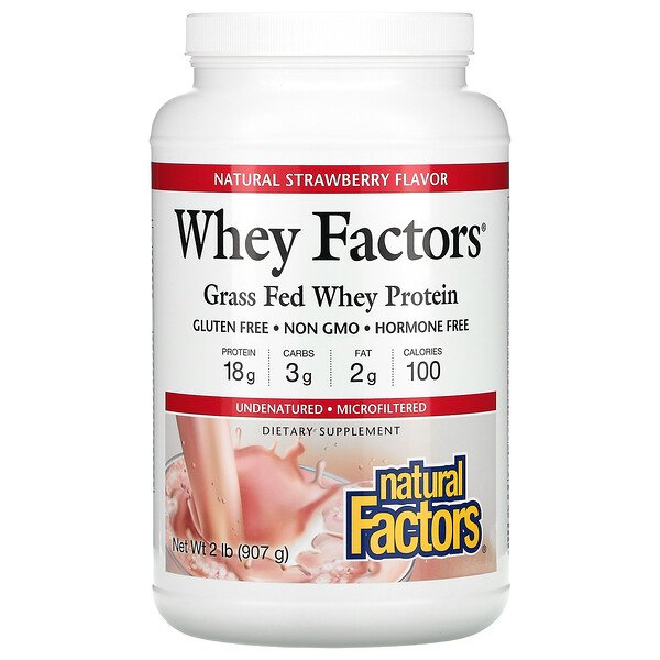 Natural Factors Whey Factors 100% натуральный сывороточный белок Клубника 907 г