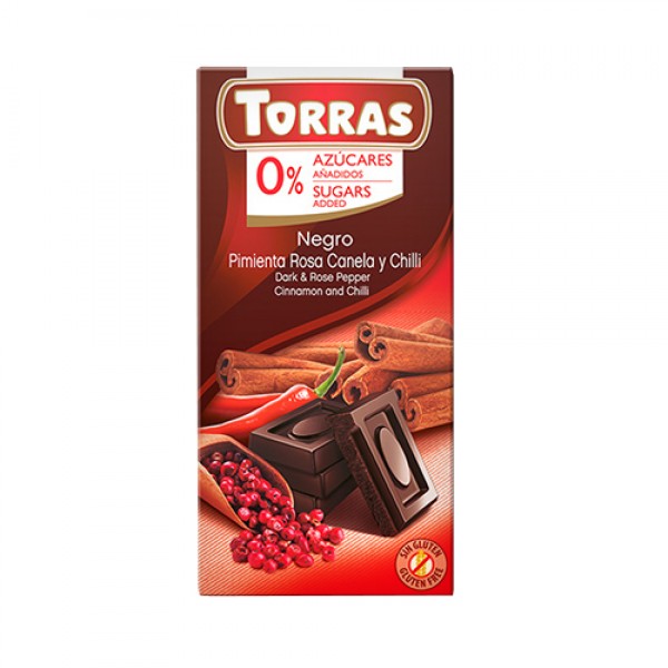 Torras Шоколад тёмный c розовым перцем, корицей и острым перцем чили 75 г