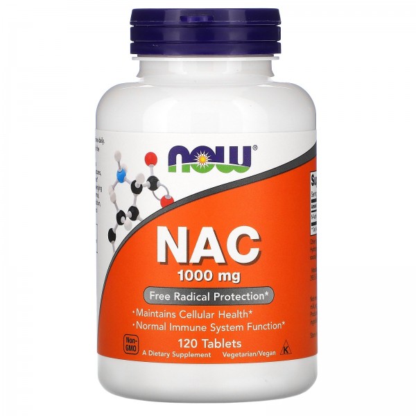 Now Foods NAC N-Ацетил цистеин 1000 мг 120 таблето...