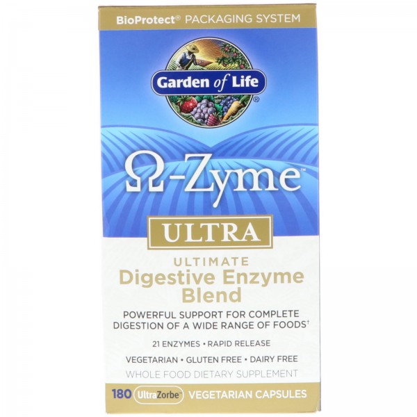 Garden of Life Ω-Zyme Ultra Комплекс пищеварительных ферментов 180 вегетарианских капсул