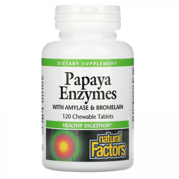 Natural Factors ферменты папайи с амилазой и бромелаином 120жевательных таблеток
