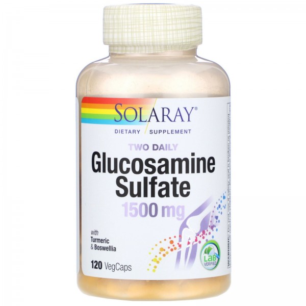 Solaray Глюкозамин сульфат 1500 мг с куркумой и босвелией 120 капсул