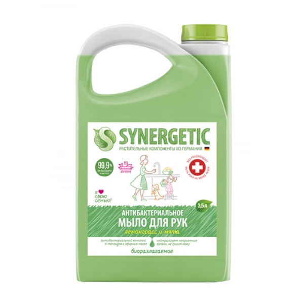 Synergetic Мыло для рук жидкое `Лемонграсс и мята`, антибактериальное 3500 мл