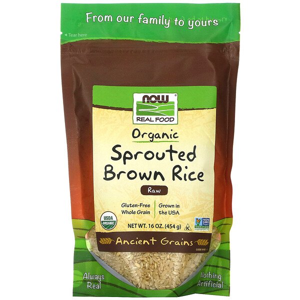 Now Foods Real Food органический проросший бурый рис необработанный 454 г