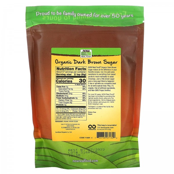 Now Foods Real Foods органический коричневый сахар 454 г