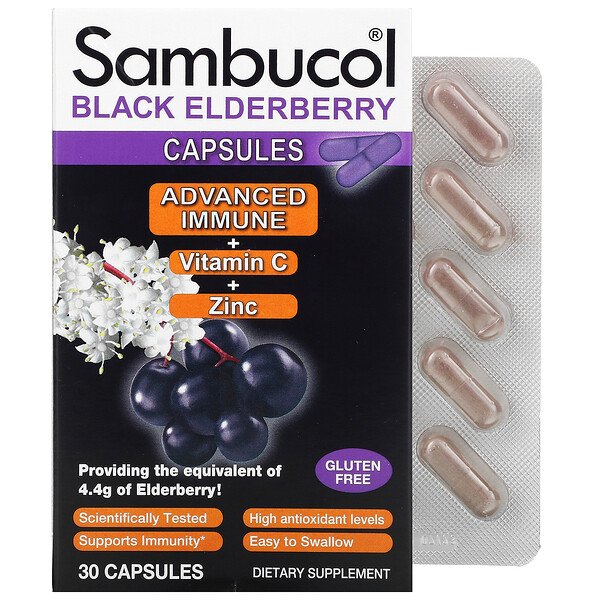 Sambucol Черная бузина с комплексом Advanced Immune витамином C и цинком 30 капсул