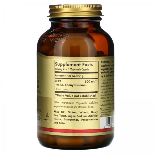 Solgar Фенилаланин DLPA в свободной форме 500 мг 100 растительных капсул