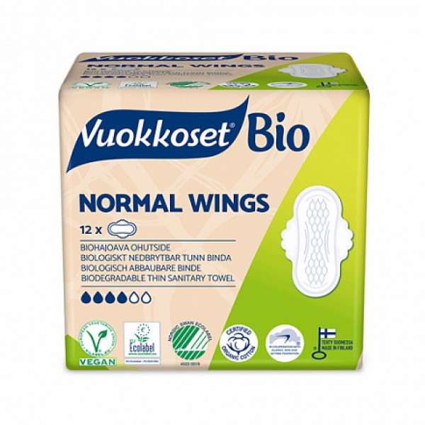 Vuokkoset Прокладки '100% Bio Long Wings' с крылышками 10 шт