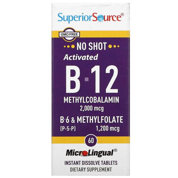 Superior Source Витамин B12 метилкобаламин с витаминами B6 (P-5-P) и метилфолат 2000/1200 мкг 60 таблеток