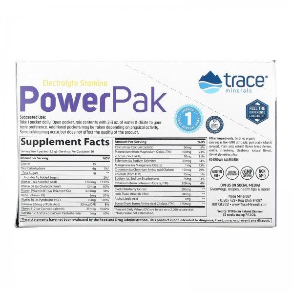 Trace Minerals Research Электролиты PowerPak + Immunity Ягода-лимон 30 пакетов по 5,3 г