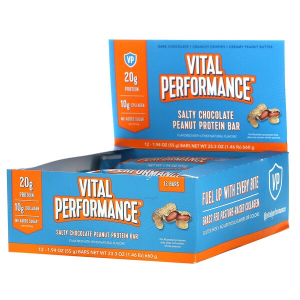 Vital Proteins Батончики Vital Performance Protein Bar 12 батончиков по 55 г Соленый арахис-шоколад