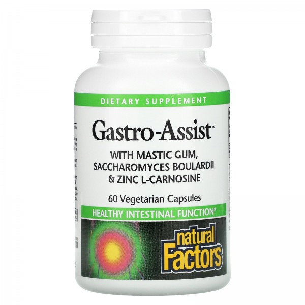 Natural Factors Gastro-Assist with Mastic Gum Saccharomyces Boulardii & Zinc L-Carnosine 60 Vegetarian Capsules