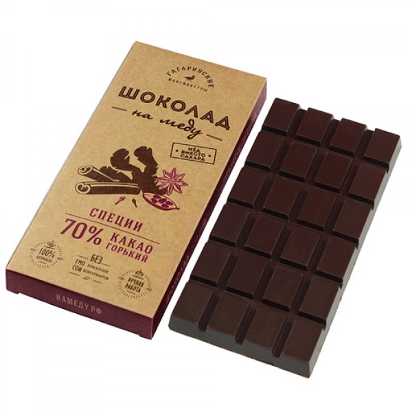 Гагаринские Мануфактуры Шоколад на меду горький, 70% какао, со специями 20 г