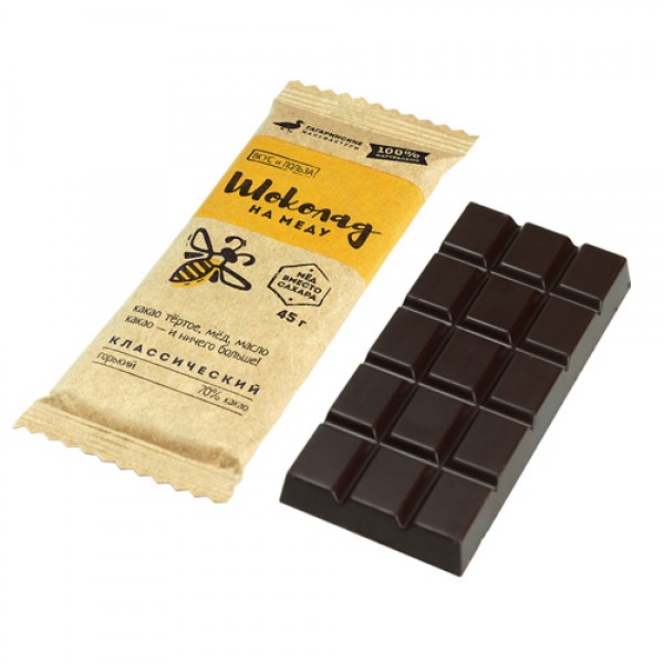 Гагаринские Мануфактуры Шоколад на меду `Вкус и Польза` горький, 70% какао, классический 45 г