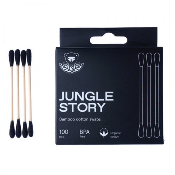 Jungle Story Ватные палочки с чёрным ультрамягким хлопком 100 шт