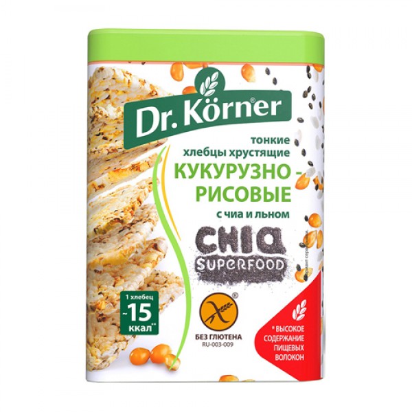 Dr. Korner Хлебцы хрустящие `Кукурузно-рисовые`, с...