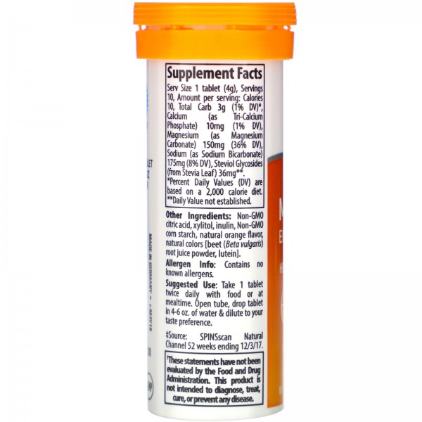 Trace Minerals Research Магний Effervescent Апельсин 10 шипучих таблеток