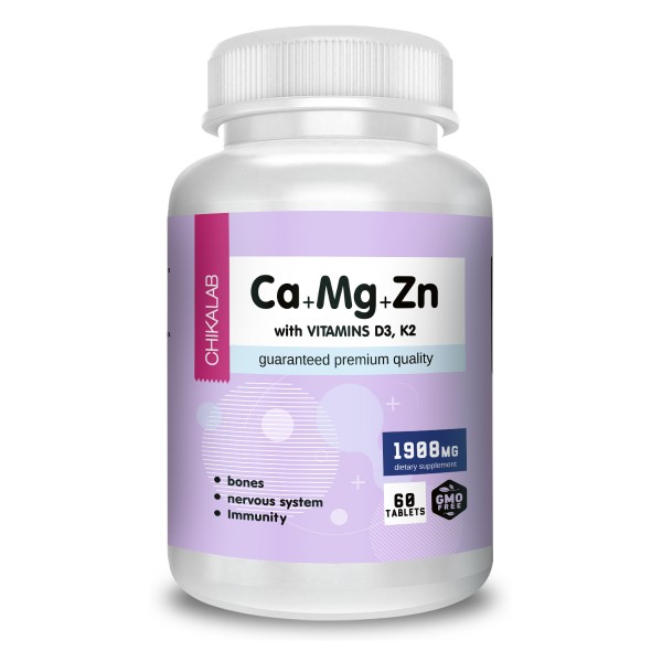 CHIKALAB Кальций-магний-цинк c витаминами D3-K2 60...