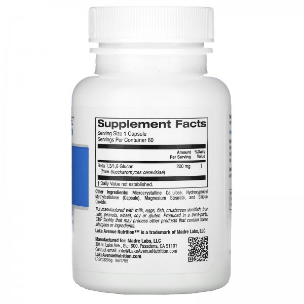 Lake Avenue Nutrition Бета-глюкан 1,3/1,6 200 мг 60 растительных капсул